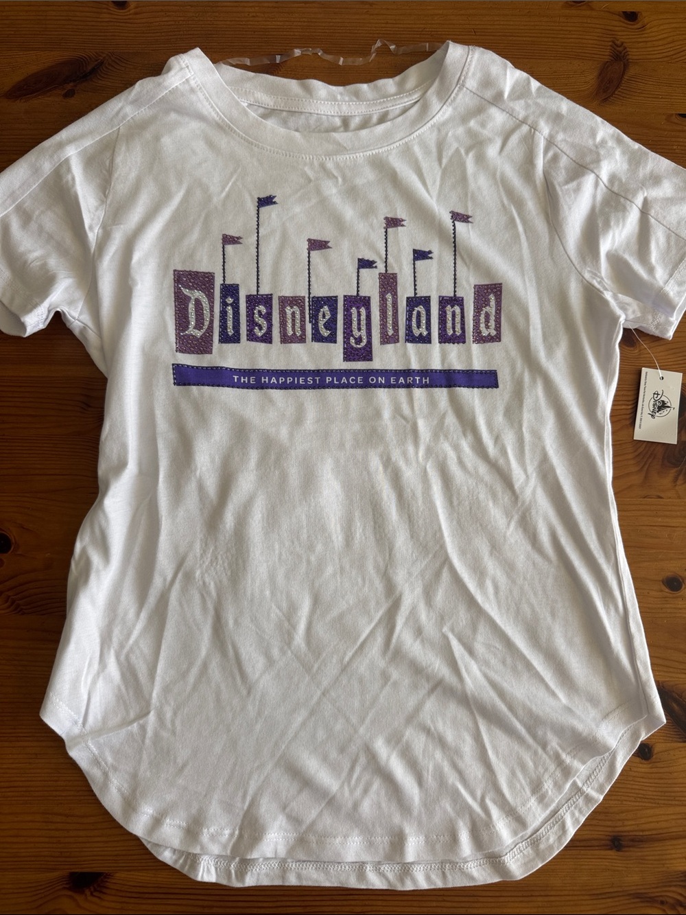 Disney White Short-Sleeve Tee with Purple Disneyland Sequins Logo